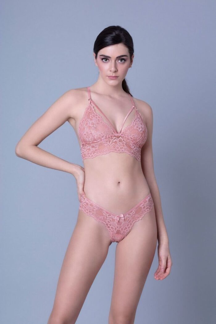 Bralette Ghislaine Από Ελαστική Δαντέλα Σομόν